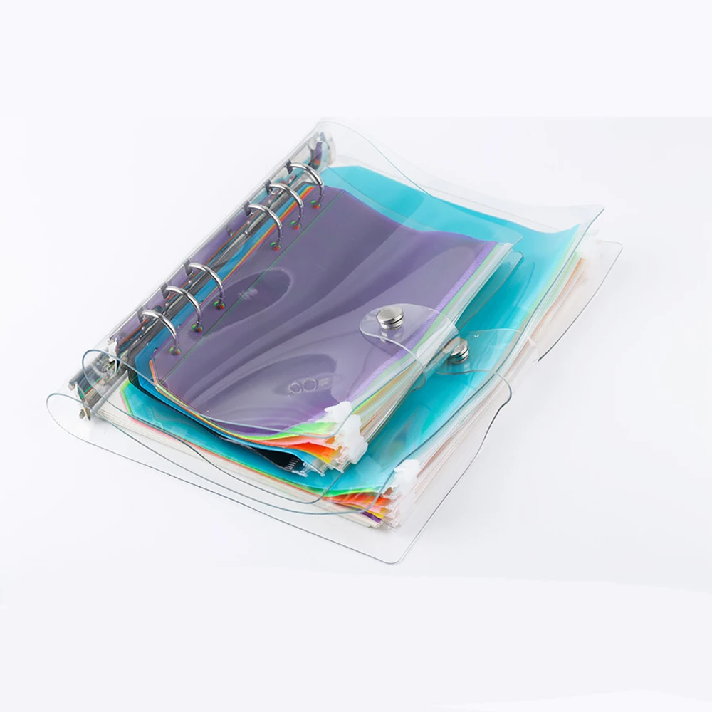 A5/A6 Binder Pockets PVC Binder Loose Leaf Bag Colorful Zipper Folders For 6-Ring Notebook Binder Pouch Document Filing Bags