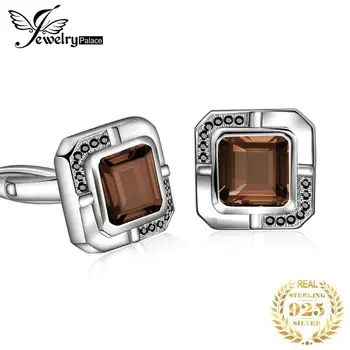 

Jewelrypalace Men's Natural Smoky Quartz Black Spinel Anniversary Wedding Cufflinks 925 Sterling Silver