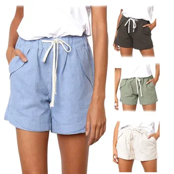 

S-2XL Shorts Feminino Women Casual Fashion Wide Leg Shorts Plus Size Loose Leisure Drawstring Shorts With Belt