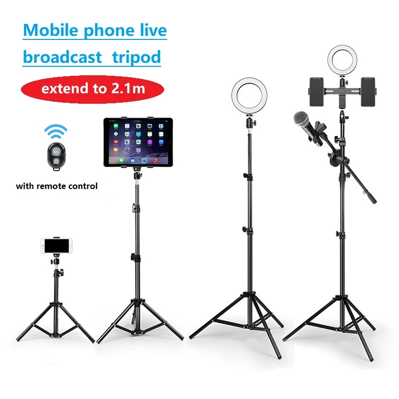 Portable Aluminum Phone Camera Live Brodcast Tripod Stand Mount Digital For Phone Ipad Ring Fill Light Remote Control