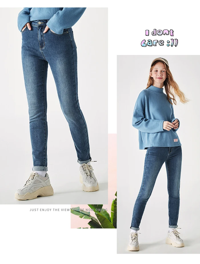 SEMIR джинсовые брюки женские Зимние новые с высокой талией тонкие с высокой талией штаны для тонких ног хлопковые джинсы женские