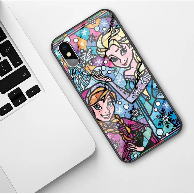 Роскошный милый чехол из закаленного стекла для принцессы русалки для iPhone 11 Pro Max xs 6 6s 7 8 Plus X XR XS Max чехол на телефон с изображениями героев мультфильмов - Цвет: Glass TPU
