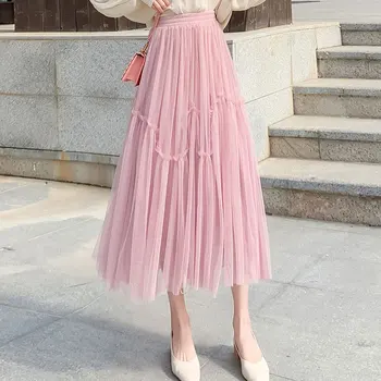 

2020 spring new retro cake skirt women Korean wild skirt skirt fairy skirt femme beautiful long skirts