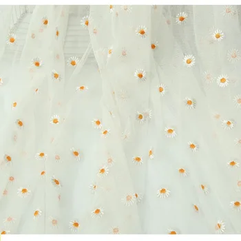 

Flower Daisy Embroidery Tulle Soft Mesh Fabric for Dress Skirt Transparent Lace Net fabric Gauze Apparel Cloth DIY Sewing