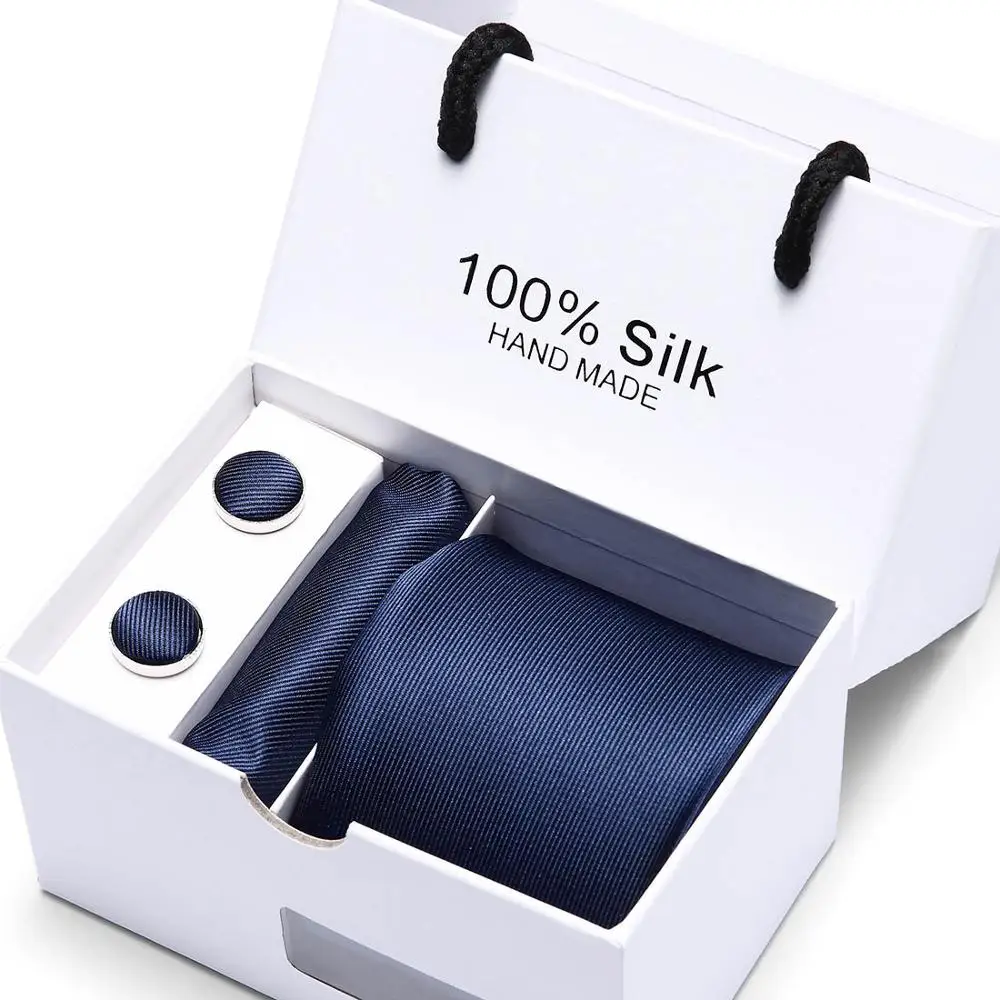 

7.5cm Ensemble blue Paisley Man Tie, Handkerchief and Cufflinks Gift Box Packing Set For Wedding Party