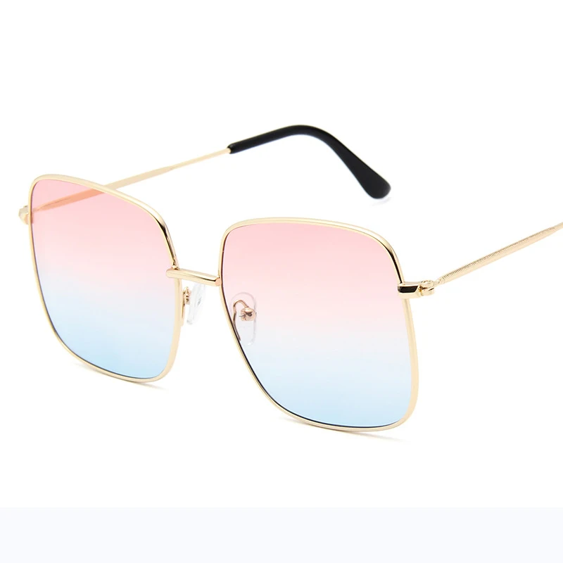 Gold Pink Blue RBRARE, классические квадратные солнцезащитные очки для женщин, фирменный дизайн, Ретро стиль, металлическая большая оправа, солнцезащитные очки для мужчин, винтажные градиентные очки, Feminino - Цвет линз: Gold Pink Blue