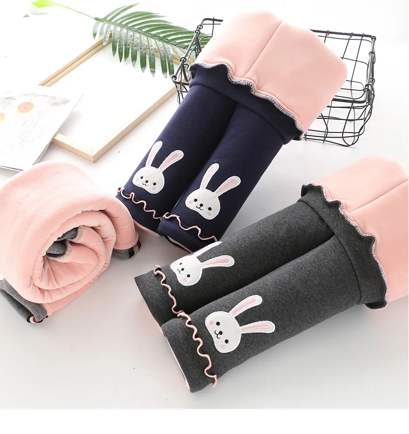 Г. Зимние леггинсы для девочек детские бархатные штаны с вышивкой милого кролика плотные теплые брюки для детей, узкие брюки-карандаш для малышей