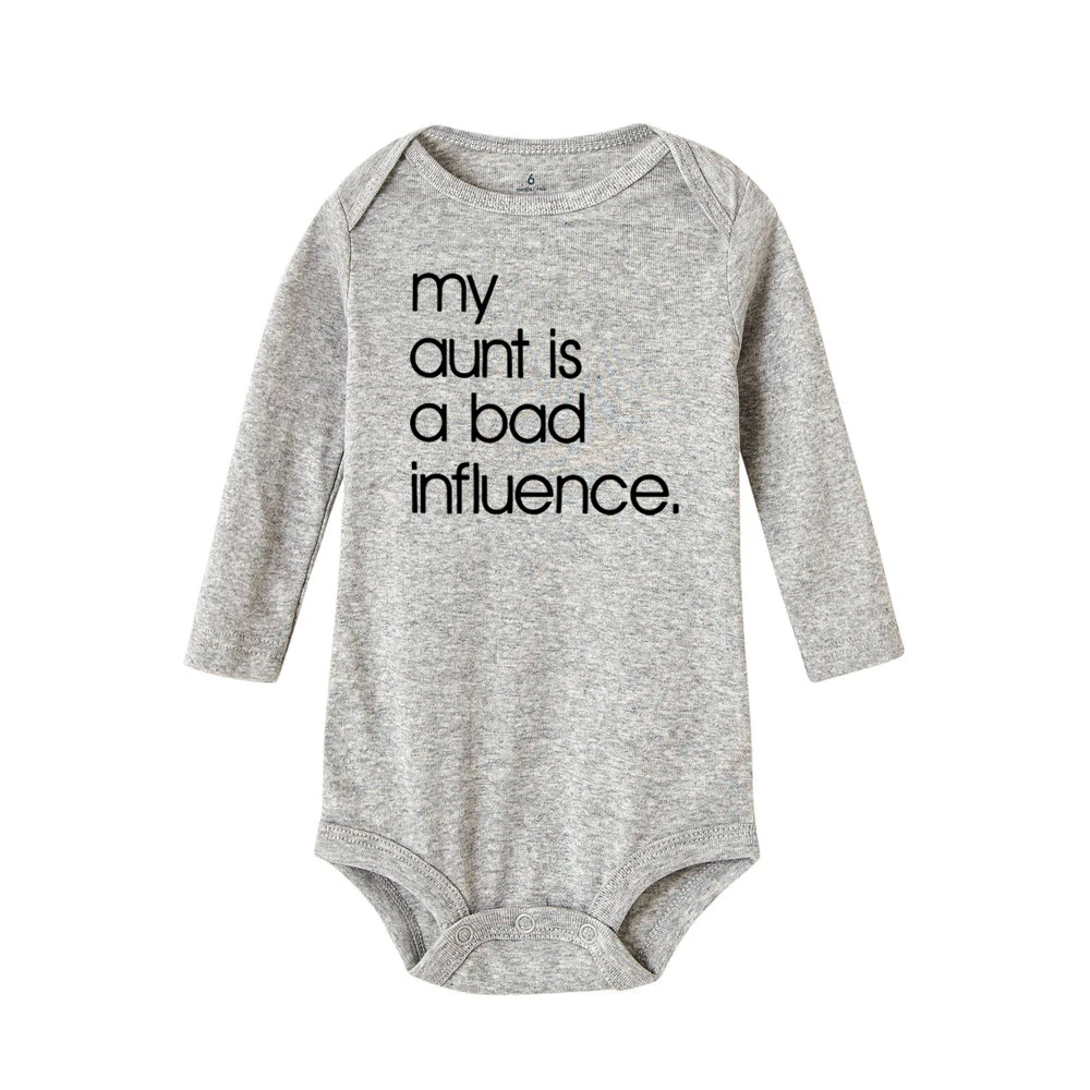 Модный комбинезон с длинными рукавами для новорожденных с надписью «My Aunt Is A Bad Influence»; комбинезон для маленьких мальчиков и девочек; одежда для малышей