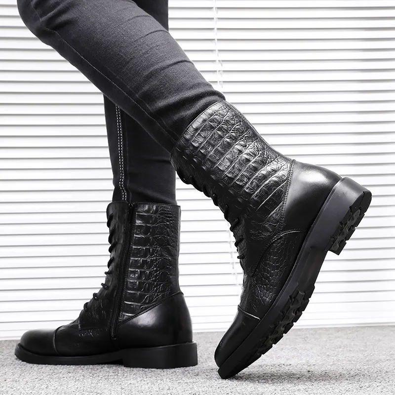 

Martin boots men's leather crocodile pattern outdoor motorcycle boots men's combat military boots men's leather boots increased