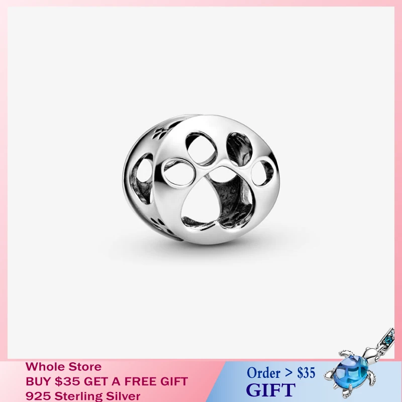 Женские ажурные бусины из серебра 2020 пробы с принтом лапа | Украшения и