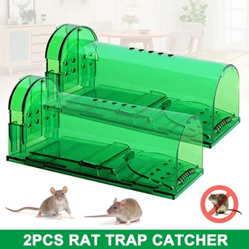 

2 Pcs Green Plastic Durable Mousetraps Live Catch and Release Smart No Killing Reusable Mousetraps JAN88