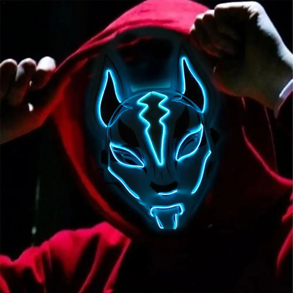 

10 Color Fox Full Face Mask Neon Lights Halloween Party Led Lampshade Dark Glowing Cosplay Mask Party Costume Mask