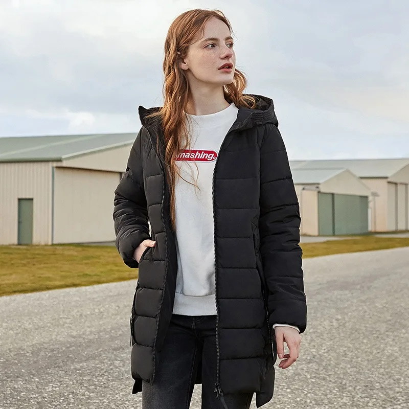 SEMIR, хлопковая Женская куртка,, зимняя, новая, длинная, тонкая, модная, хлопок, ветровка, пальто, теплая, для девушек, зимняя, стеганая куртка - Цвет: Черный