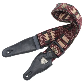 

PU Leather Head Pure Cotton National Style Guitar Strap for Acoustic Electric Guitar Bass