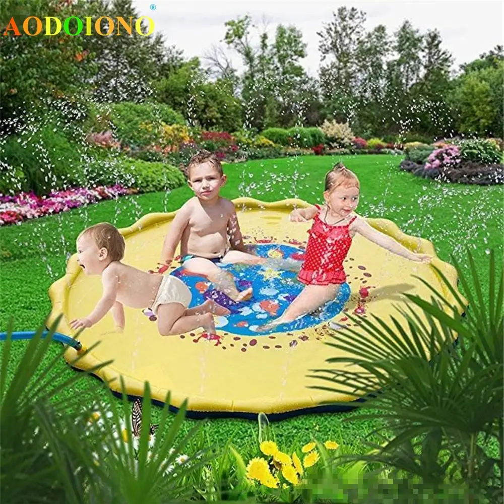 100 см Летний детский коврик для игры в воду с распылителем для игры, пляжный коврик для газона, надувная подушка для воды, игрушки, уличная Ванна, бассейн