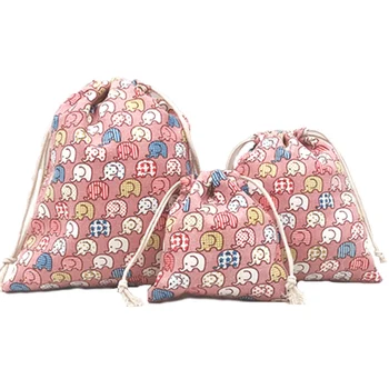 

Pink Elephant Print Canvas Dust Bag Clothes Travel Storage Bag Portable Organizer Home Sundry Kids Toy Storage Bags S,M,L