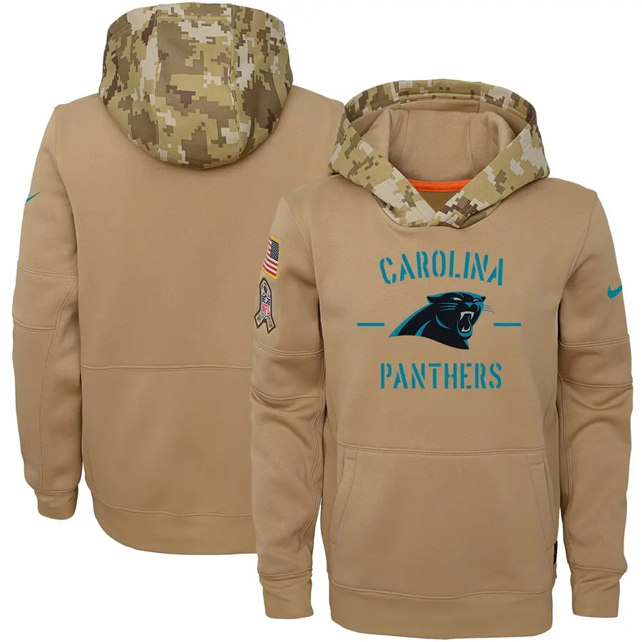 Carolina Женская Молодежная Американская Футбольная Толстовка Panthers Салют для обслуживания Sideline Therma пуловер с капюшоном