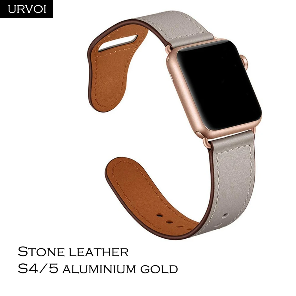 Stone S4AG URVOI band для apple watch серии 5/4 3, 2, 1, ремешок для наручных часов iWatch, большие размеры 40-44 мм спортивный ремешок из натуральной кожи Swift Pin& tuck ручной работы - Цвет ремешка: Stone S4AG