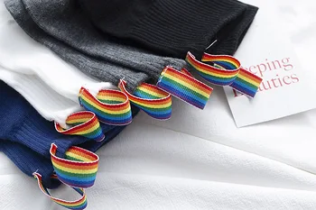 

Spring And Summer 2020 New Fasahion Women's Short Socks Breathable Cotton Socks College Style Rainbow Color Bid Socks