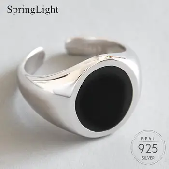 

Springlight Vintage Black Epoxy Round Ring Real 925 Sterling Silver Creative Handmade Design Fine Jewelry Rings for Women Gift