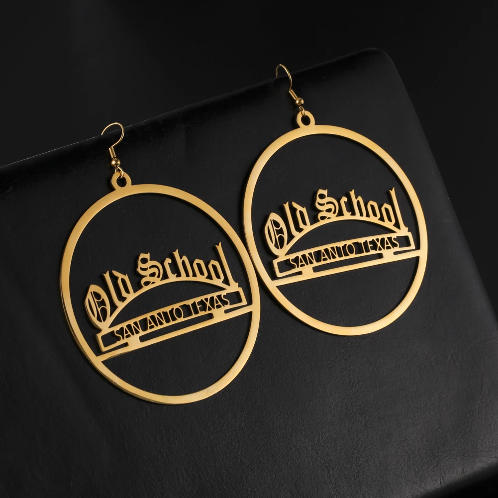 Sipuris 30-70 MM Personalized Big Hoop Earrings Stainless Steel Custom Picture Logo Drop Earrings For Women Jewelry Party Gift