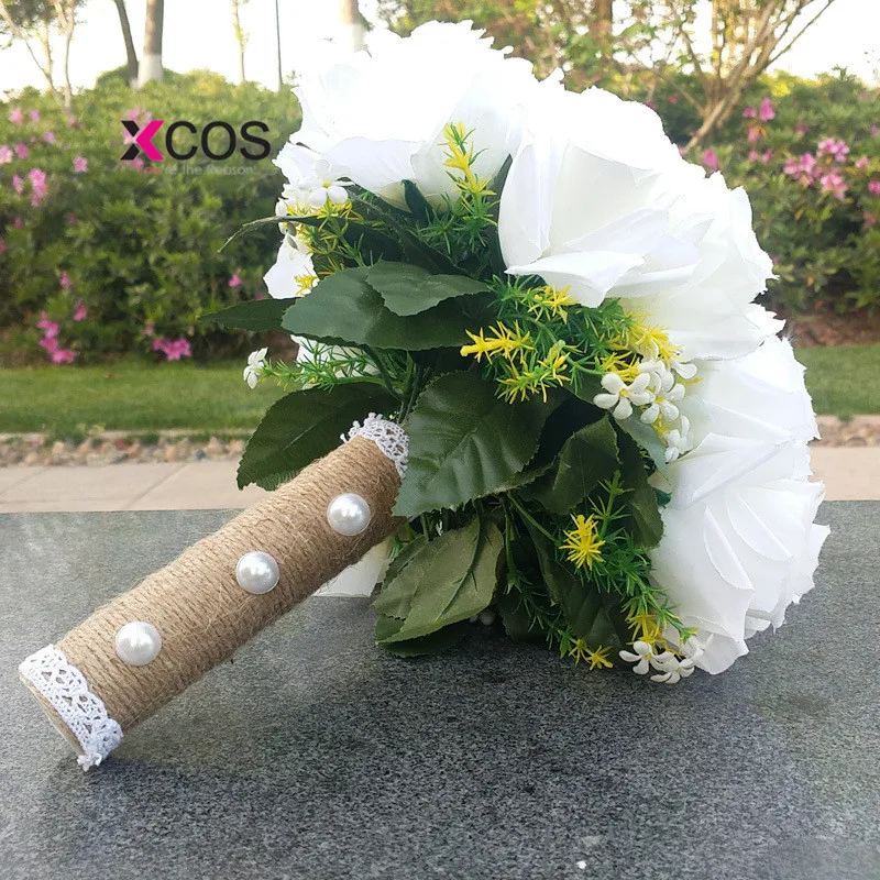 XCOS Свадебный букет ручной работы Искусственный цветок розы buque casamento Свадебный букет для свадебного украшения ramos de novia