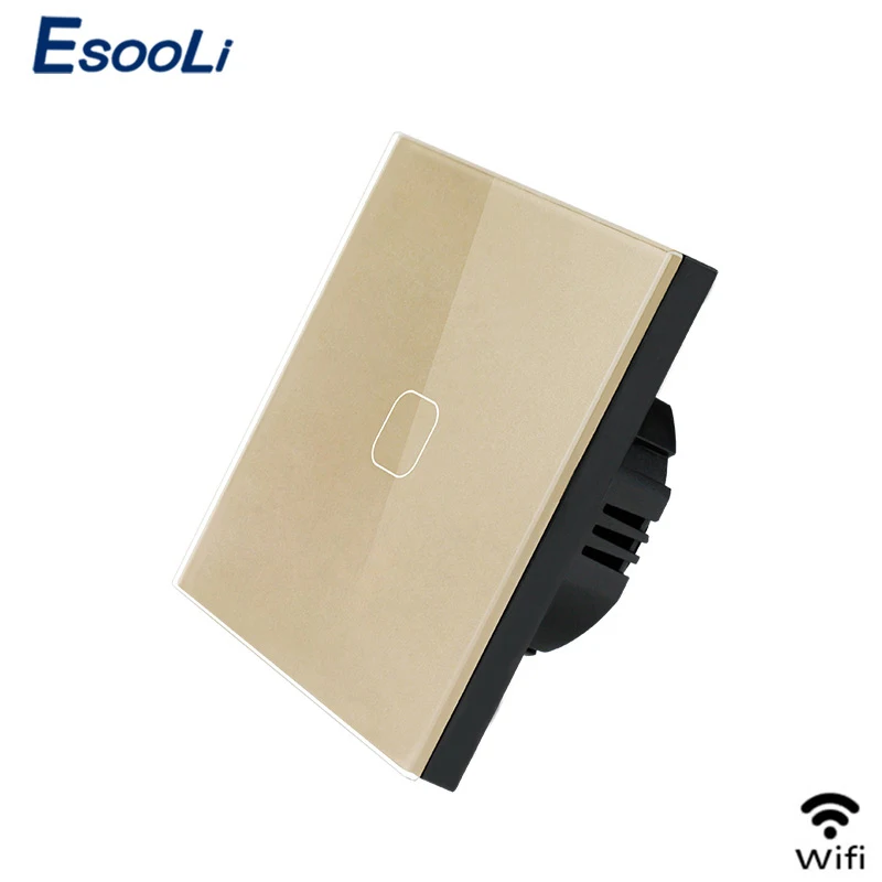 WiFi Gold 1 gang Esooli EU/UK wifi умный сенсорный выключатель приложение Беспроводной Выключатель света настенный выключатель Хрустальная стеклянная панель работает с Alexa/Google Home - Цвет: WiFi Gold 1 gang