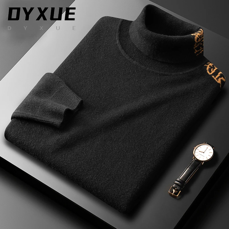 2021 New high quality black turtleneck sweater men's letter jacquard knitted pullover casual Korean fashion brand designer brown sweater men