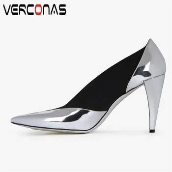

VERCONAS 2020 Fashion Working Shoes Woman Pumps Genuine Leather High Quality Shallow Casual Pointed Toe Thin Heeled Shoes Woman