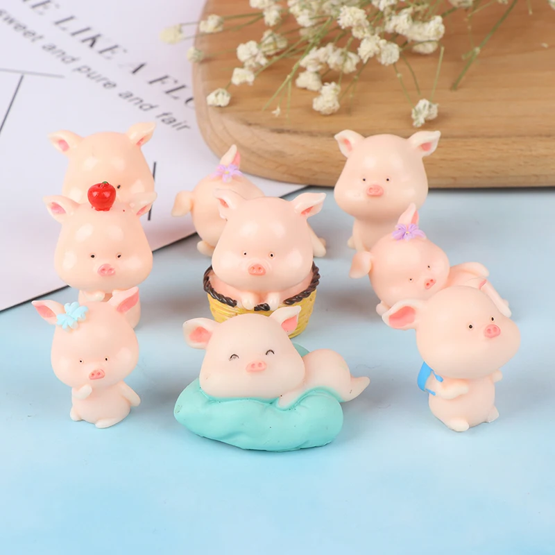 9pcs Pig Figurine Micro Landscape Home Decor Miniature Fairy Garden Decoration