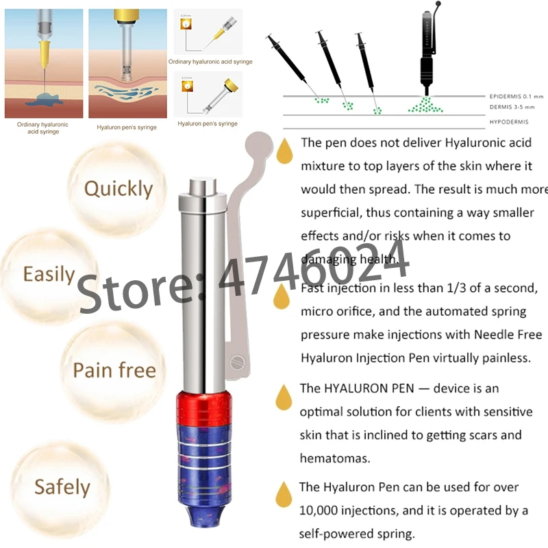 Горячая Неинвазивная ручка для Инъекций Ручка гиалуроновой кислоты без игольчатый инжектор гиалурон ручка пистолет для наполнения губ против морщин Подтяжка лица