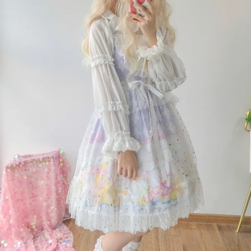 Only Shirt Элегантный Kawaii кружевное платье лолиты, в готическом стиле Костюмы для косплея Винтаж Дворцовая принцесса; Missy платья Ренессанс дамы платье в цветочек, платье - Цвет: Only Shirt