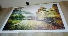 Сказочный Замок Пейзаж дорога художественное искусство осень фотошоп 4 размера шелковая ткань холст плакат печать