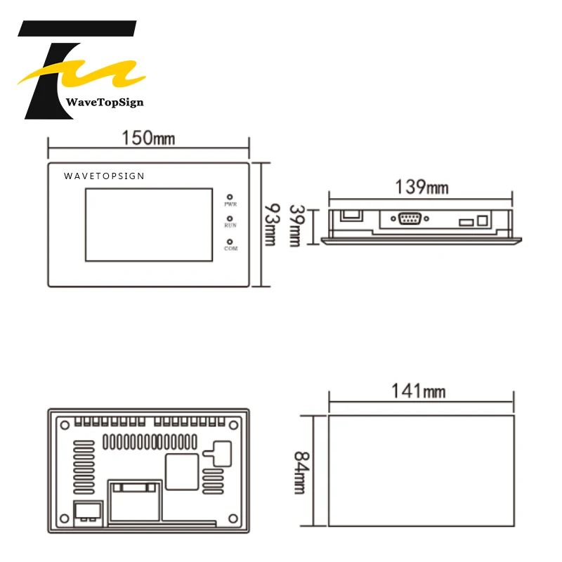 WaveTopSign AK HMI AK-043AC Outl ine dimension 150 × 93 × 39 мм Размер монтажного отверстия 141 × 84 мм