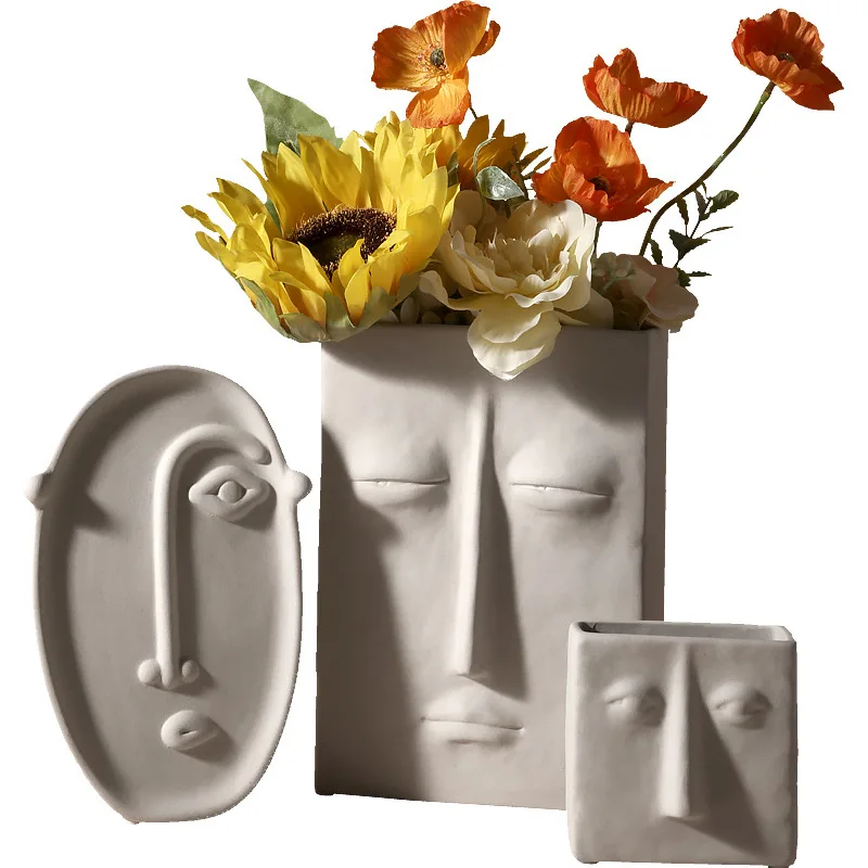Nordic Ins Modern Creative Ceramic Vase Simple Face Living Room Flower Arrangement Porch Artist Home Decoration Crafts Ornaments | Дом и сад