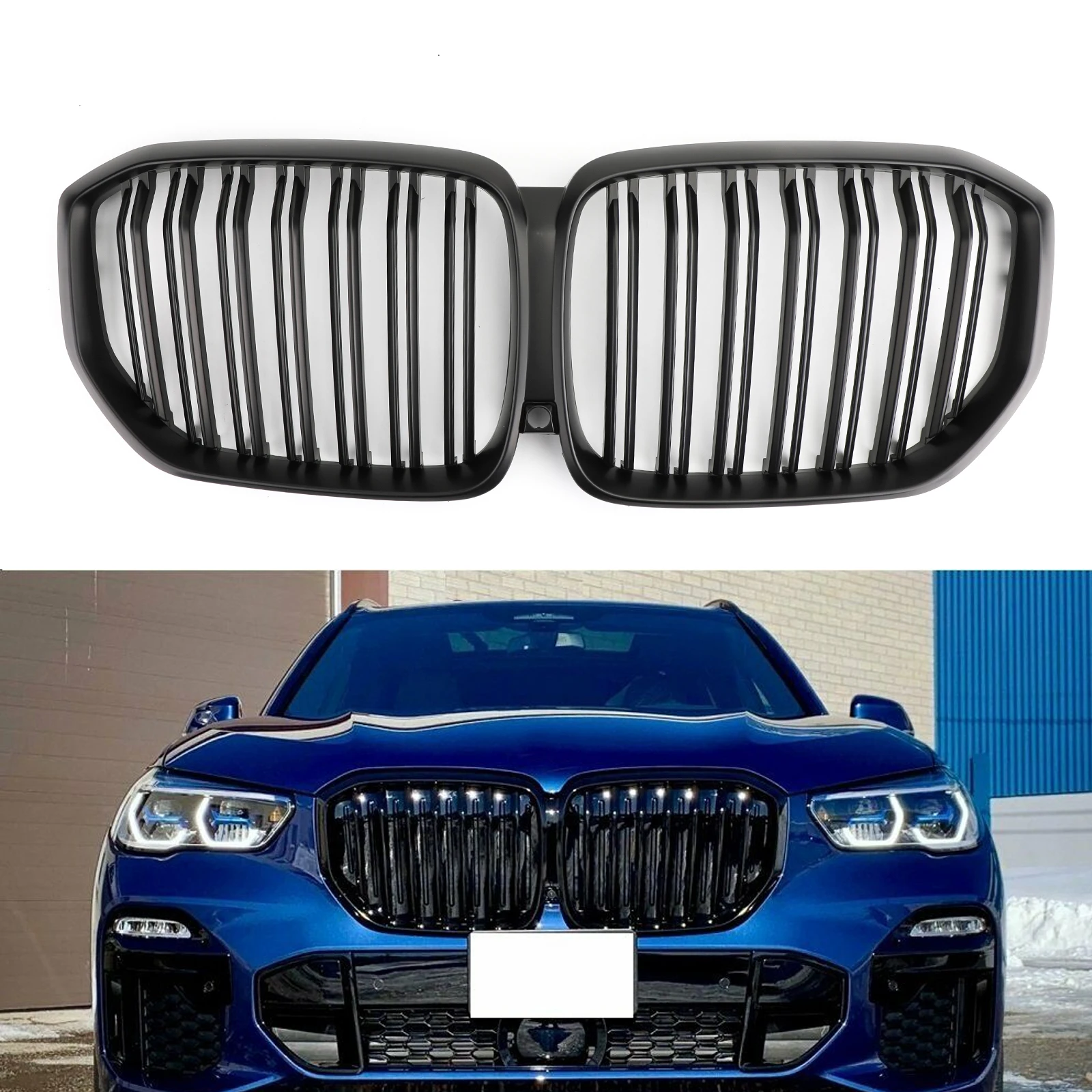 

Areyourshop New Front Kidney Grille Matte Black Grill Dual Fin For BMW X5 G05 2019-Up Front Grille Car Auto Accessories