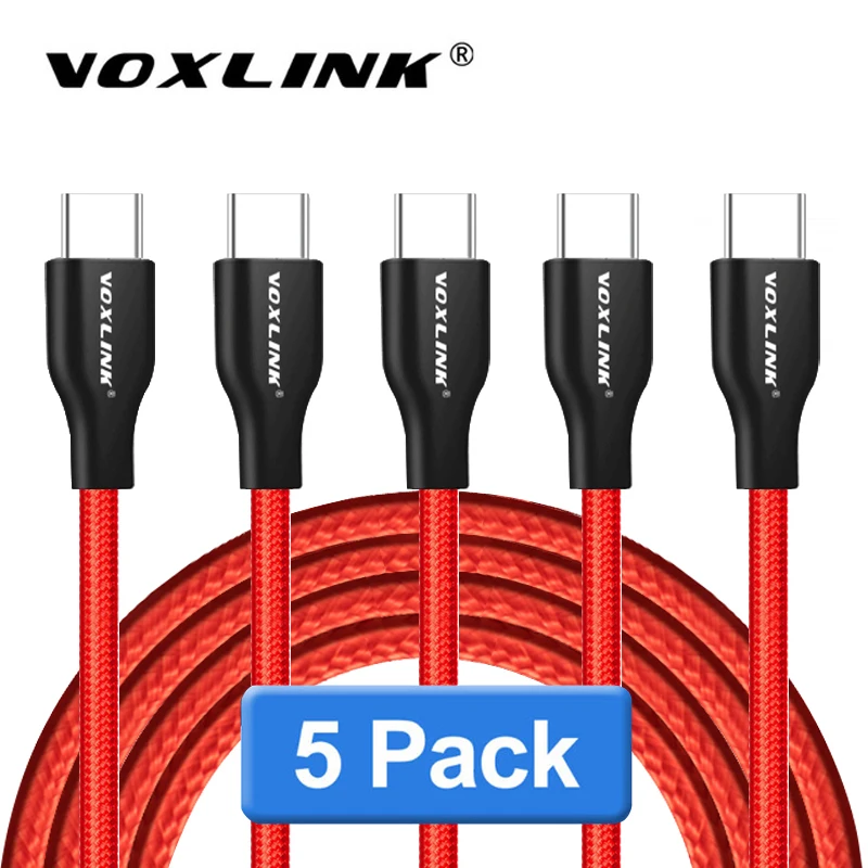VOXLINK, 5 шт в упаковке USB кабель с нейлоновой оплеткой USB кабель Type C кабель для быстрой зарядки для samsung Galaxy для htc 10 MacBook Xiaomi Mi8 A1 зарядный шнур