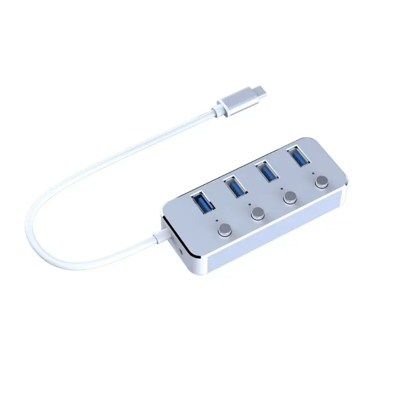 Алюминий 4 Порты и разъёмы USB 3,0 концентратор высокой Скорость USB разветвитель с индивидуальным включения/выключения D08B