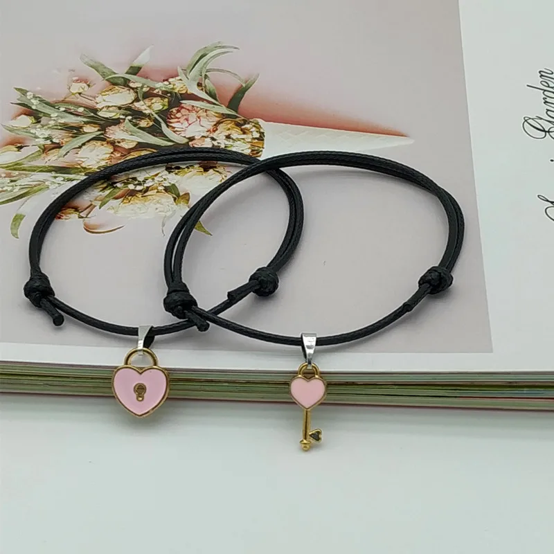 Couple Trendy Bracelet 2 pcs Set Lock Key Design Rope Bracelet & Jewelry For Friend bracelet jewelry