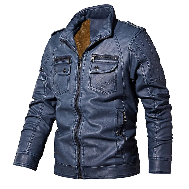 New Men's Leather Jackets Autumn Casual Faux Motorcycle PU Jacket Winter Biker Zipper Leather Coats Brand Clothing EU Size - Цвет: Blue DD8818