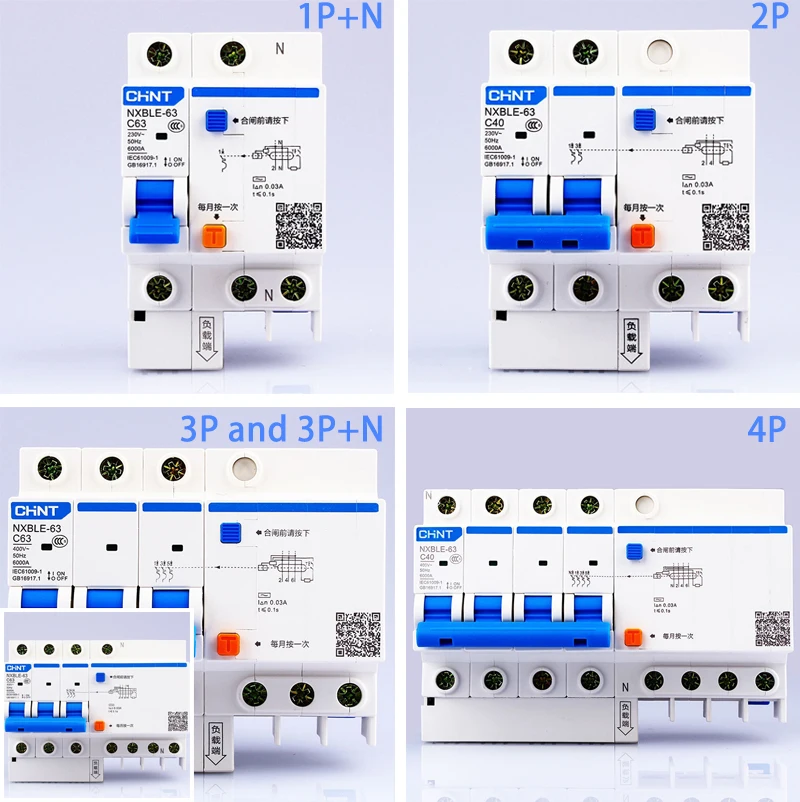 CHINT AC230/400 V NXBLE-63 3P+ N устройство остаточного тока C 40 50 63A электромагнитного выпуска Тип C перегрузки Автоматический выключатель