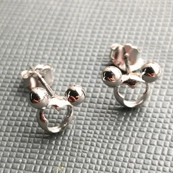 

Ladies S925 Sterling Silver Classic Cute Cartoon Mouse Hollow Stud Earrings Silver Jewelry Couple Sweet Romantic Holiday Gift