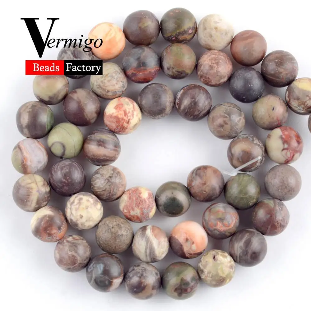Matte Flower Jasper Натуральный тусклый отполированный Агаты тигровый глаз Нефы круглые каменные бусины для спейсеры для украшений Бусины 4-12 мм Diy ожерелье браслет 15'' - Цвет: Matte Flower Jasper