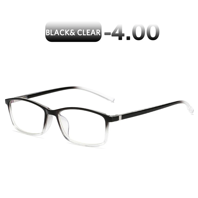 Black Clear -400 Iboode 0-1,0-1,5-2,0-2,5-3,0-3,5-4,0 готовой близорукость очки Для мужчин Для женщин от вредного синего излучения квадратный студент очки для близоруких каркасные - Цвет оправы: Black Clear -400