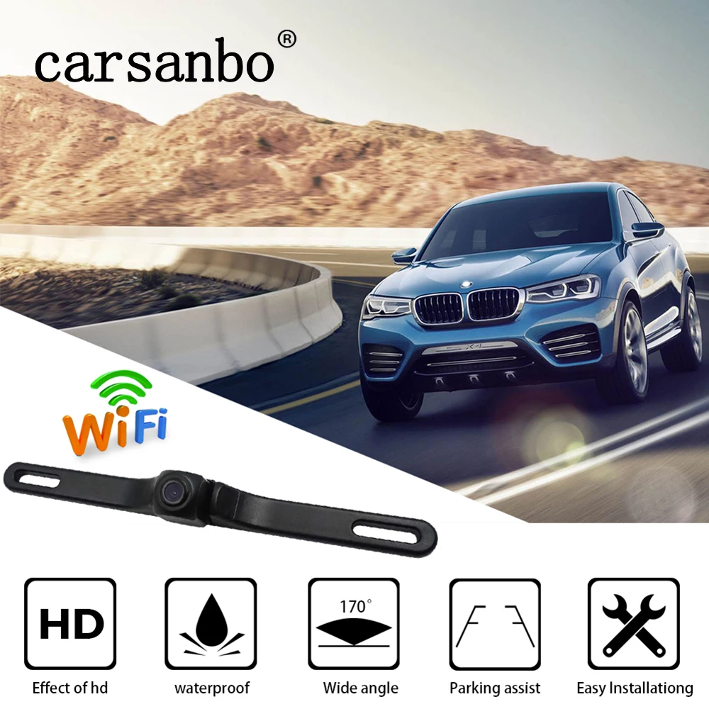 Carsanbo, ночное видение, 150 градусов, широкий угол обзора, США, номерной знак, wifi, Автомобильная камера заднего вида, Автомобильная камера для Android, для IOS