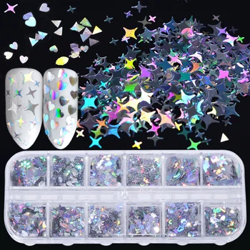 

12 Grids Nail Holographic Spangles Glitters Sequins Triangle Stars Laser Flakes Paillette Manicure UV Gel Polish Decor LA645-1