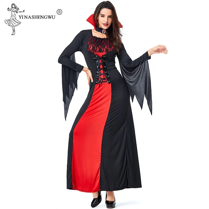 Deluxe Halloween Sexy Adult Women Vampire Costumes Victorian Vamp Fancy Party Dress Red and Black Witch Female Costumes