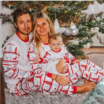 

Women Pajamas Family Matching Christmas Set Mother and Daughter Clothes Print Long Sleeve Warm Sweatershirt 2pcs Casual Outfit