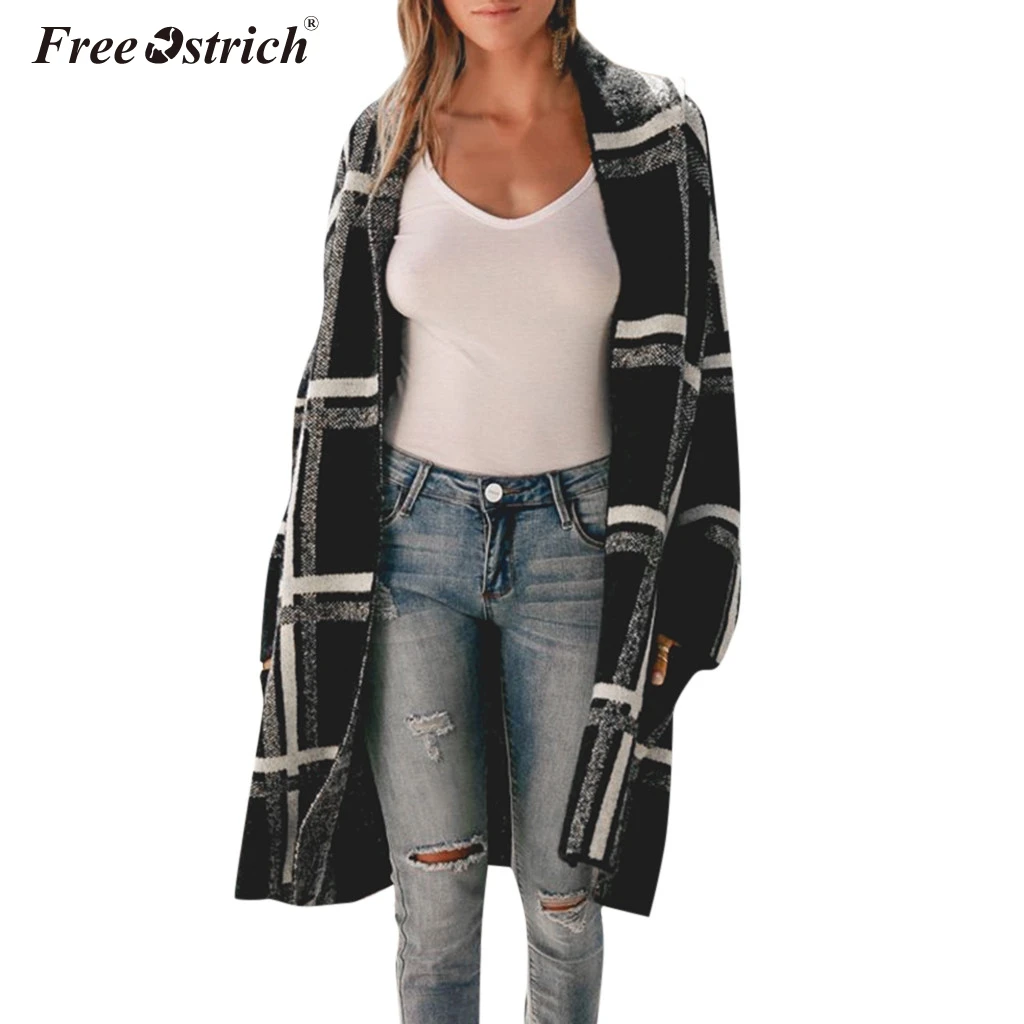 Осенние женские куртки Free Ostrich 2019 пальто с открытой передней частью Длинная