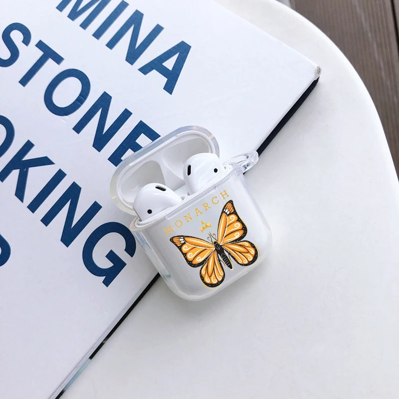 الأزياء العاهل فراشة حالة ل Airpods 1 2 غطاء لطيف الكرتون لينة سماعة غطاء ل الهواء القرون 2 شحن مربع Fundas كوكه Earphone Accessories Aliexpress